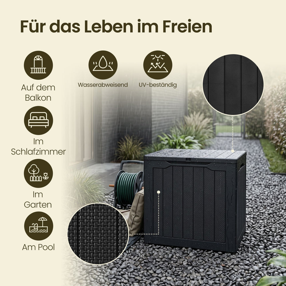 Kussenbox voor Buiten – 113 L – Waterdicht – Kunststof – Zwart