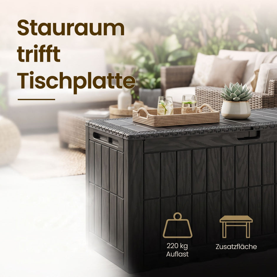 Kussenbox voor Buiten – 270 L – Weerbestendig – Houtlook – Zwart