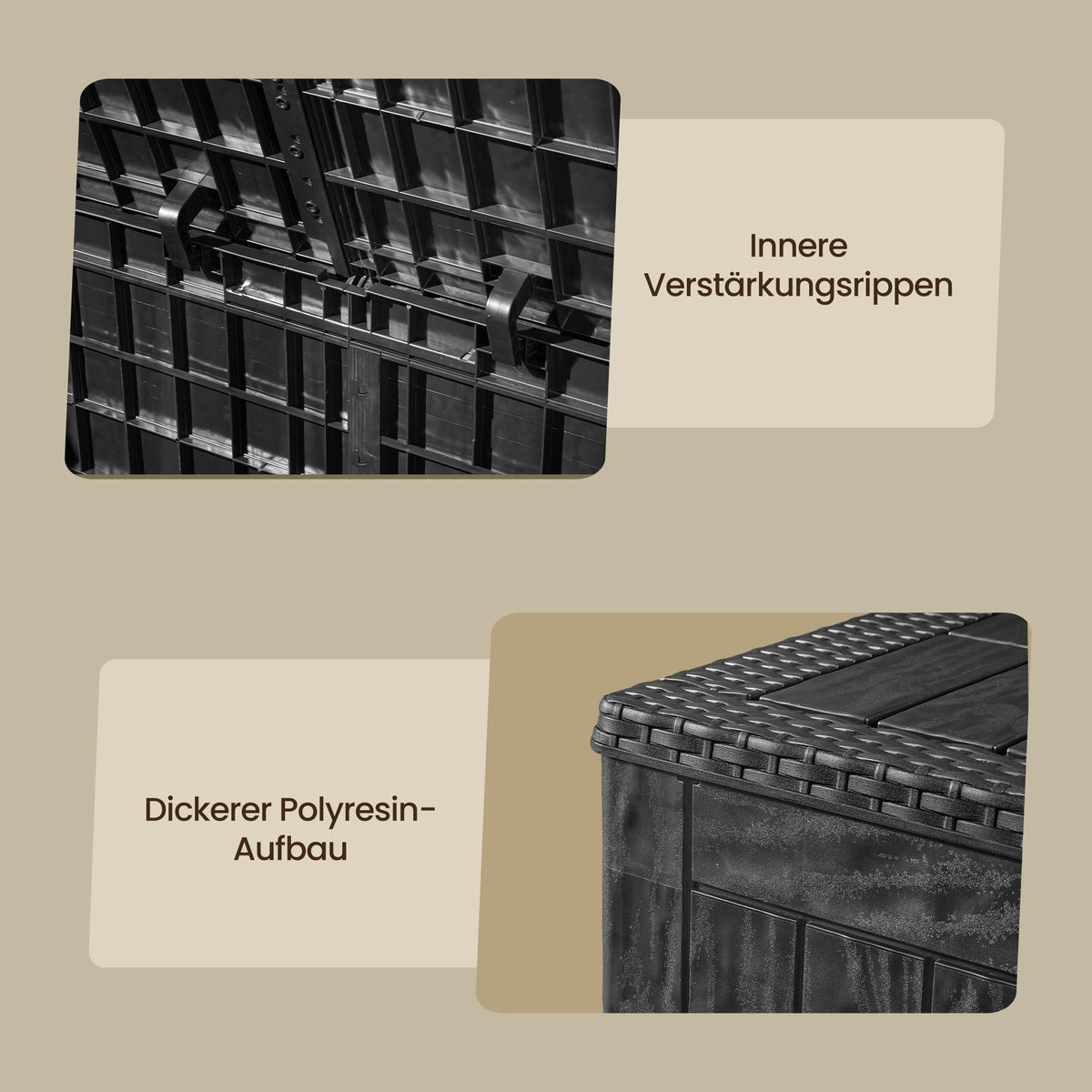 Kussenbox voor Buiten – 270 L – Weerbestendig – Houtlook – Zwart
