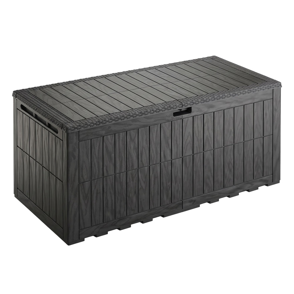 Kussenbox voor Buiten – 623 L – Waterdicht – Hout- en Rotanlook – Zwart
