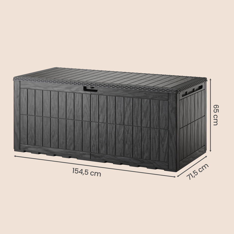 Kussenbox voor Buiten – 623 L – Waterdicht – Hout- en Rotanlook – Zwart