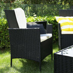 Garden Furniture Set - Lounge Set - Rattan Look - 2 stolar och glasbord - Svart