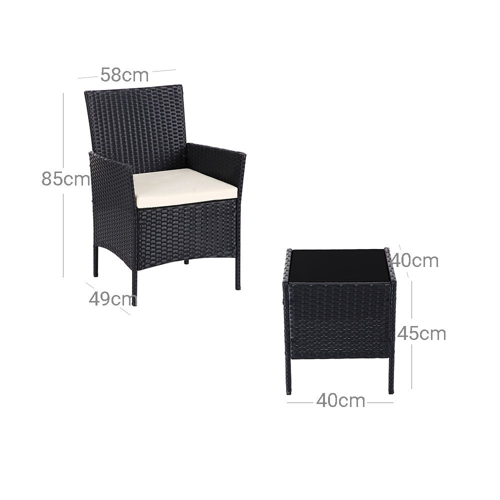 Garden Furniture Set - Lounge Set - Rattan Look - 2 stolar och glasbord - Svart