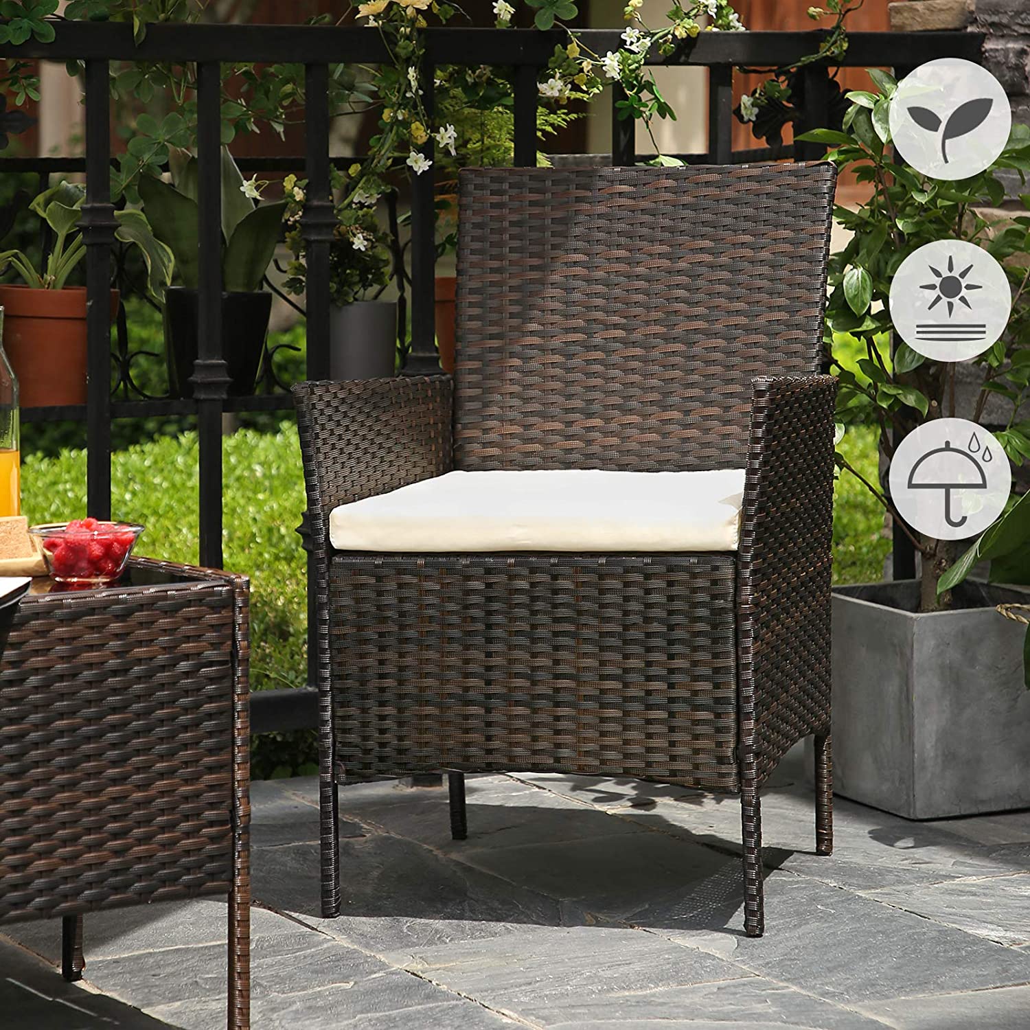 Garden Furniture Set - Lounge Set - 2 stolar och bord - Uteplatsmöbler - Brown