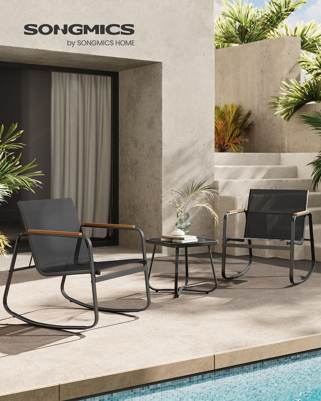 Garden Set-2 gungstolar + bordsvart-3-stycke