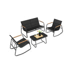 Garden Set-Garden Bench + 2 Rocking Chairs + Table-Black-4-Piece