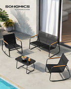 Garden Set-Garden Bench + 2 Rocking Chairs + Table-Black-4-Piece
