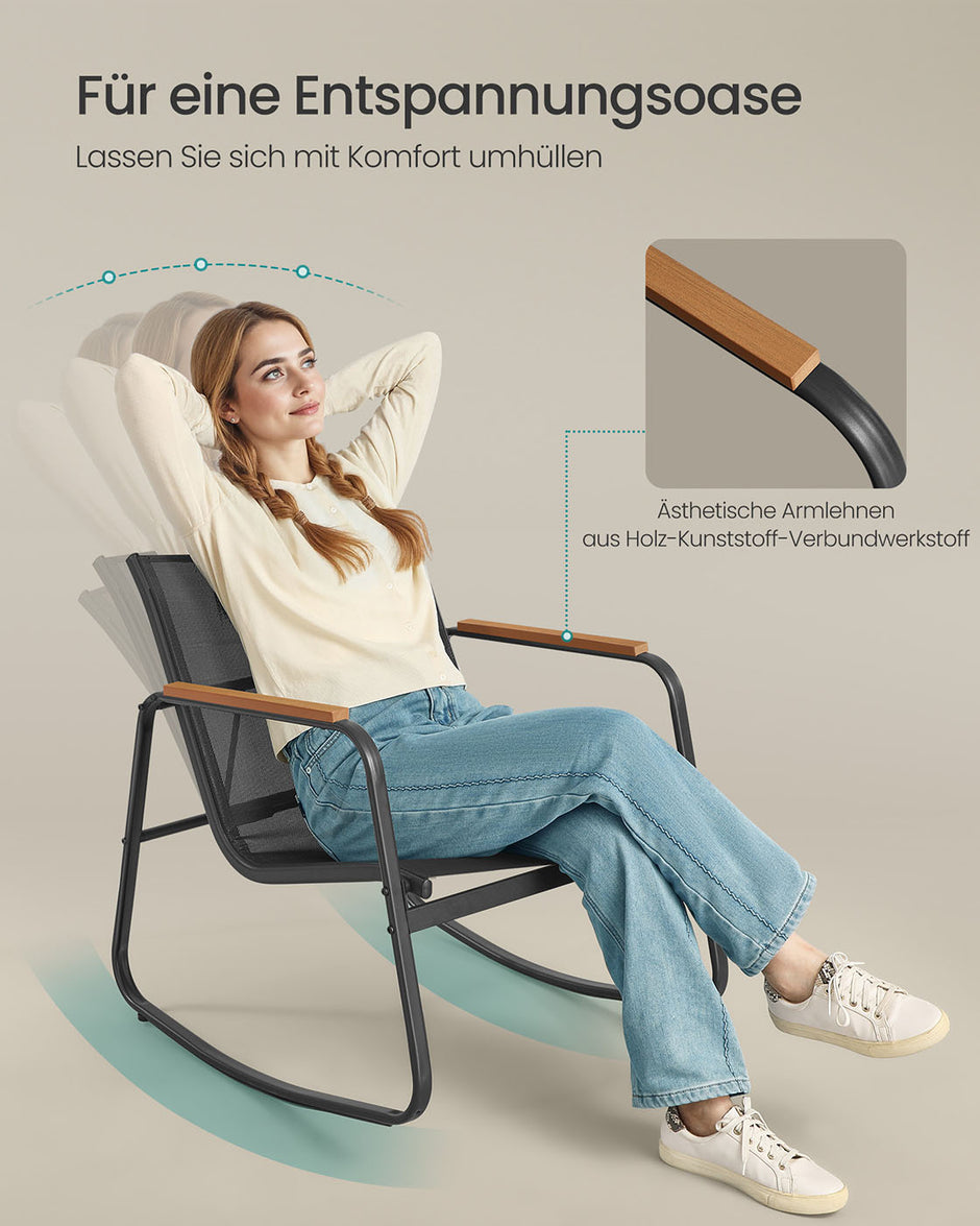Trädgårdsset – 4-delad gungstol och soffa – Bläcksvart