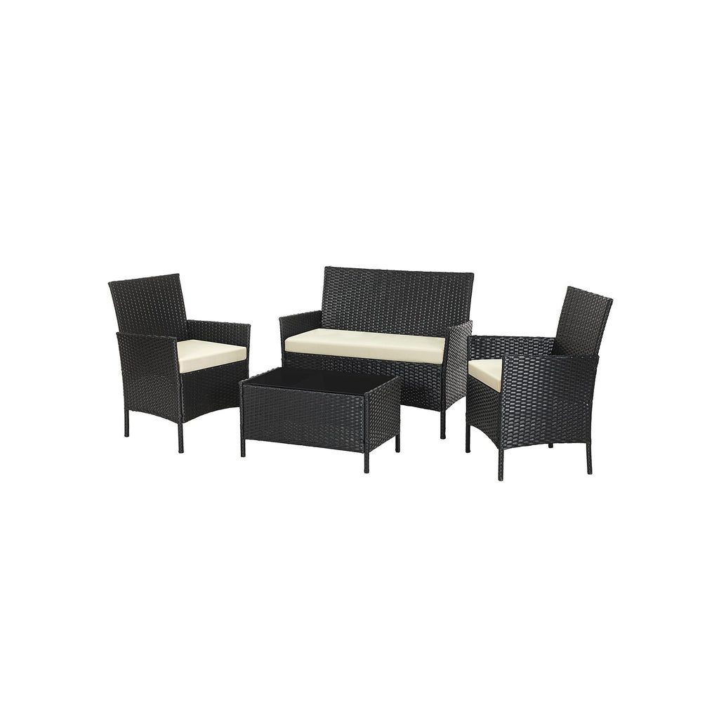 Garden Furniture Set - Lounge Set - Rattan Look - 2 stolar och glasbord - Svart