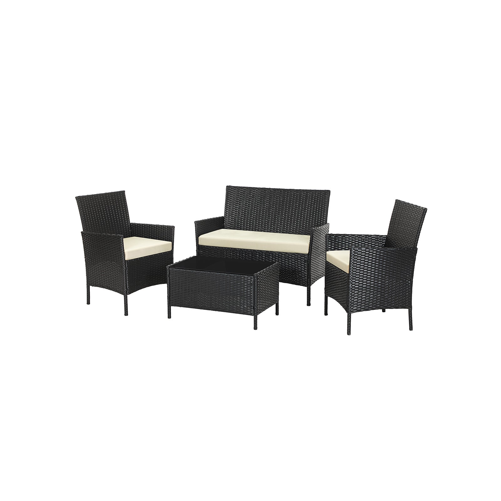 Garden Furniture Set - Lounge Set - Rattan Look - 2 stolar och glasbord - Svart