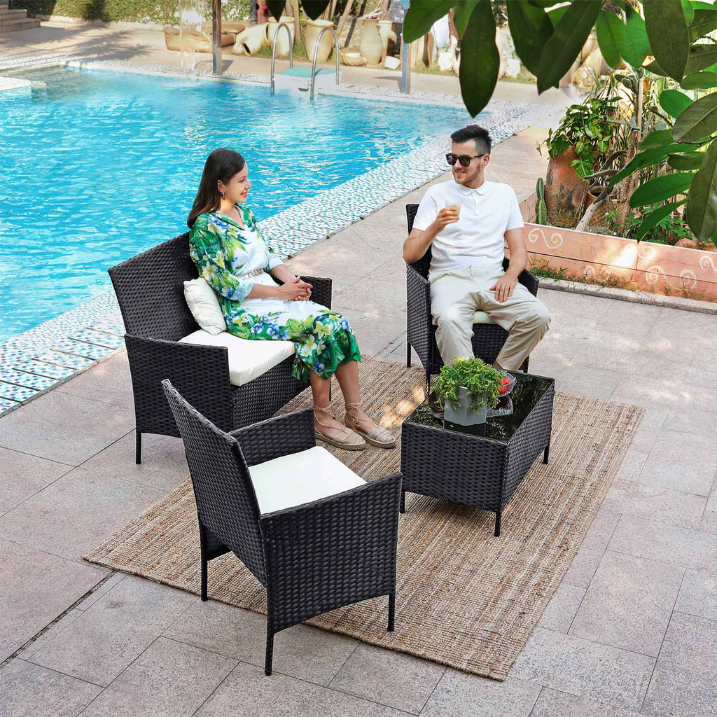 Garden Furniture Set - Lounge Set - Rattan Look - 2 stolar och glasbord - Svart
