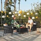 Garden Furniture Set - Lounge Set - Rattan Look - 2 stolar och glasbord - Svart