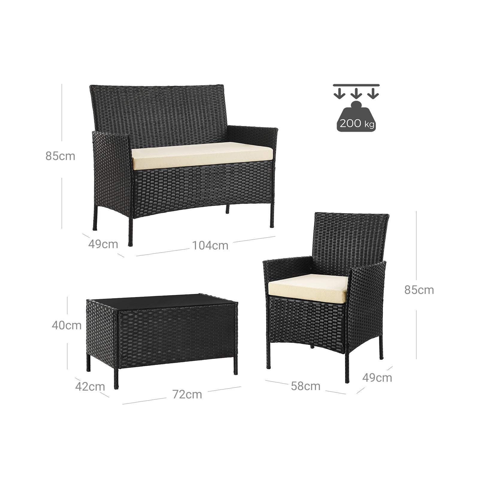 Garden Furniture Set - Lounge Set - Rattan Look - 2 stolar och glasbord - Svart