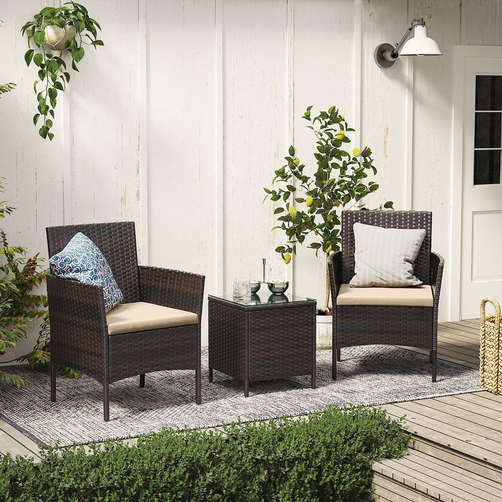 Garden Furniture Set - Lounge Set - 2 stolar och bord - Uteplatsmöbler - Brown