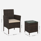 Garden Furniture Set - Lounge Set - 2 stolar och bord - Uteplatsmöbler - Brown