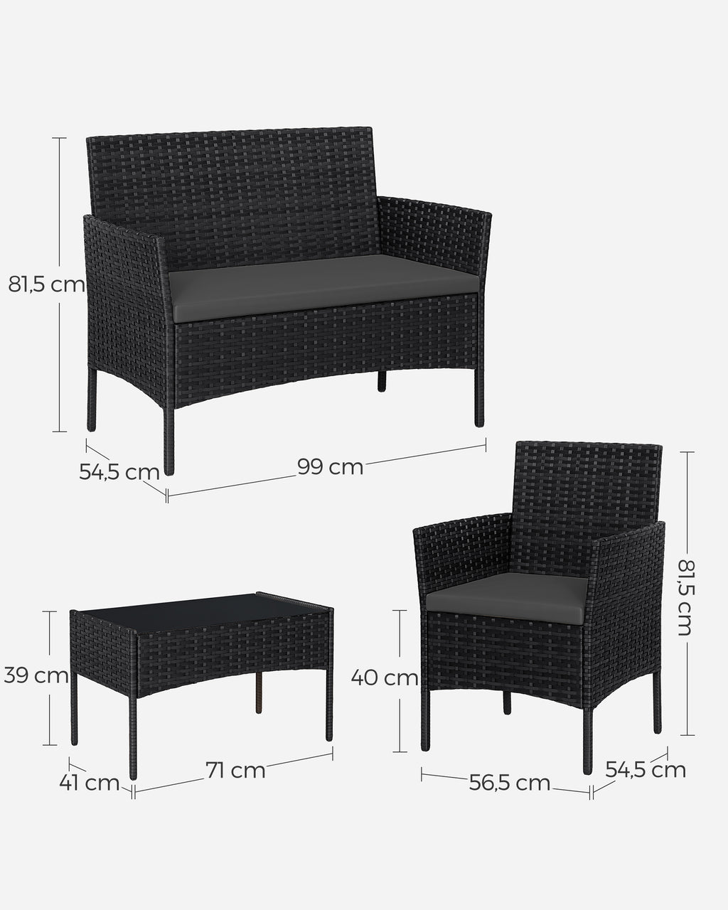 Balkongmöbler - PE Polyrotan - Black Grey