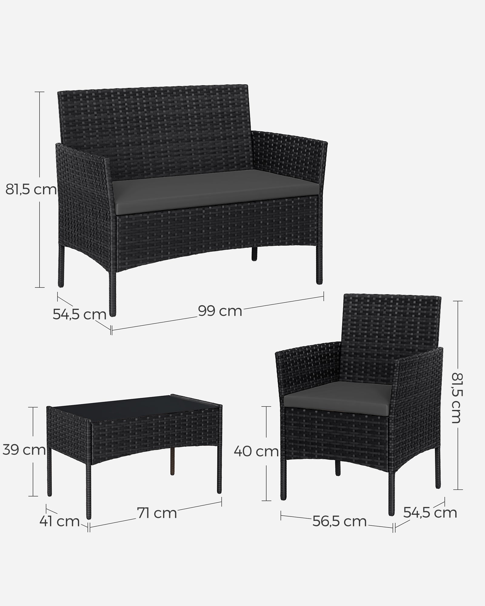 Balkongmöbler - PE Polyrotan - Black Grey
