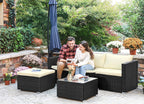 Garden Furniture Set - Lounge Set - Garden Bench and Table - With Pillows - Glass Top - Black / Beige
