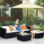 Garden Furniture Set - Lounge Set - Garden Bench and Table - With Pillows - Glass Top - Black / Beige