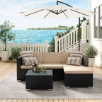 Garden Furniture Set - Lounge Set - Garden Bench and Table - With Pillows - Glass Top - Black / Beige