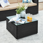 Garden Furniture Set - Lounge Set - Garden Bench and Table - With Pillows - Glass Top - Black / Beige