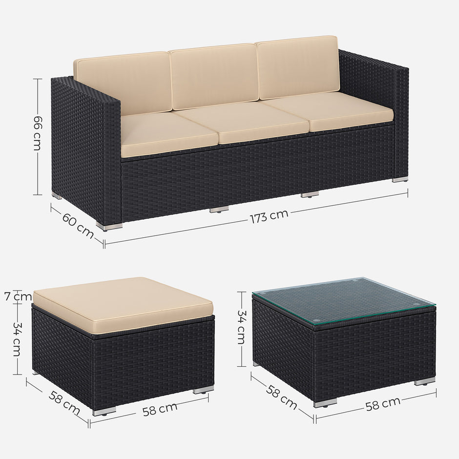 Trädgårdsmöbelset – med kuddar – svart-taupe