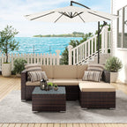 Lounge Set - Garden Furniture Set - Corner Soffa With Table - Glass Top - Brown
