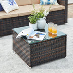 Lounge Set - Garden Furniture Set - Corner Soffa With Table - Glass Top - Brown