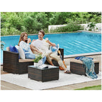 Lounge Set - Garden Furniture Set - Corner Soffa With Table - Glass Top - Brown