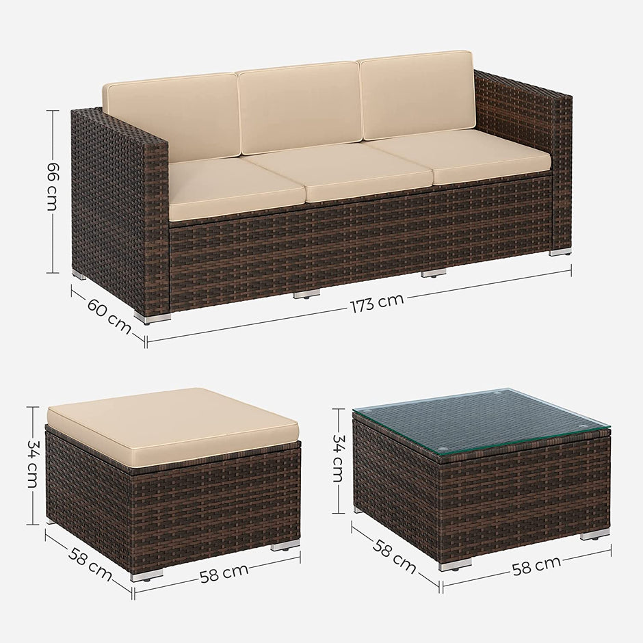 Loungeset – Bekvämt trädgårdsmöbelset – Brun-taupe