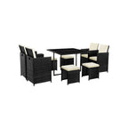 Garden Furniture Set - Lounge Set - Rattan Look - 2 stolar och glasbord - Svart
