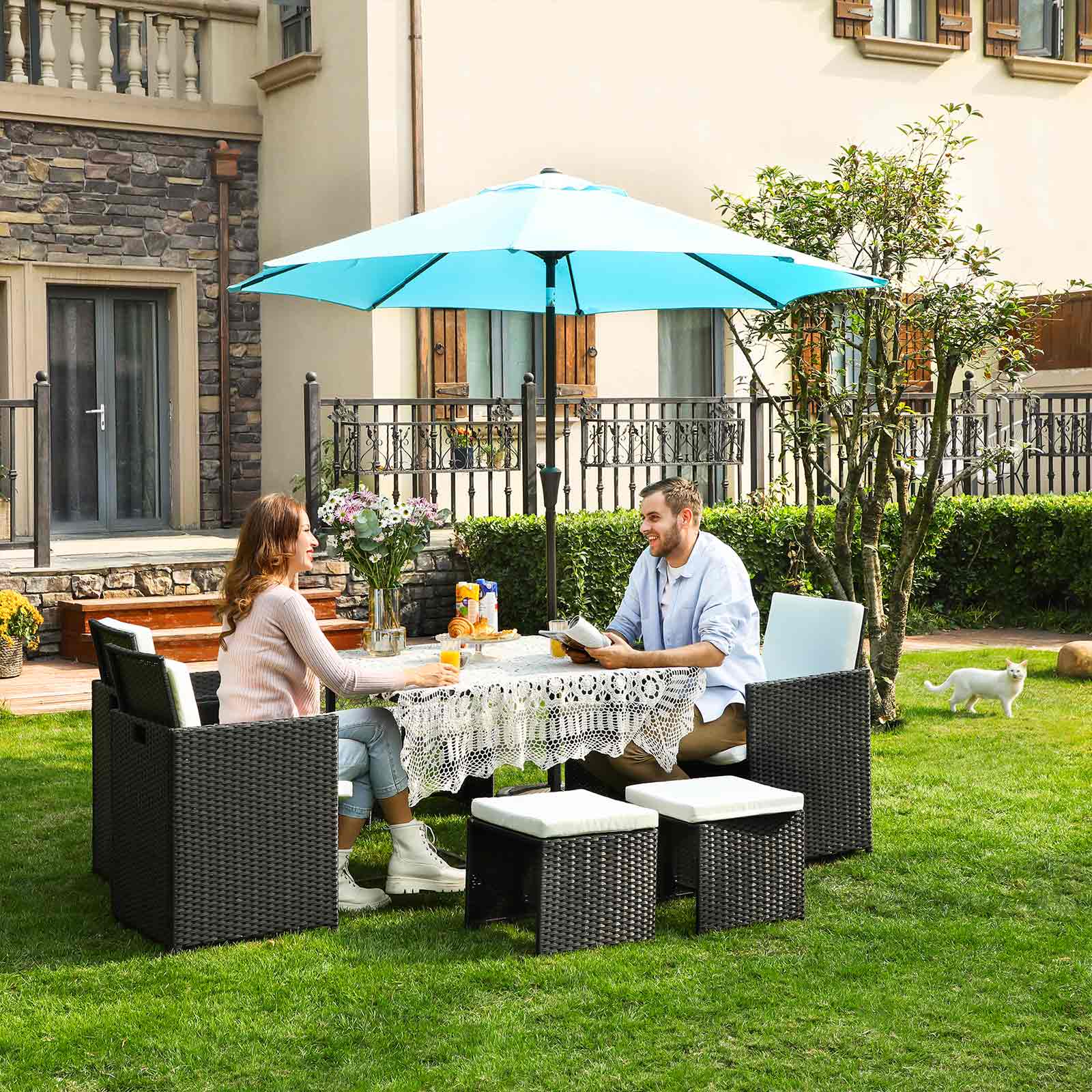 Garden Furniture Set - Lounge Set - Rattan Look - 2 stolar och glasbord - Svart