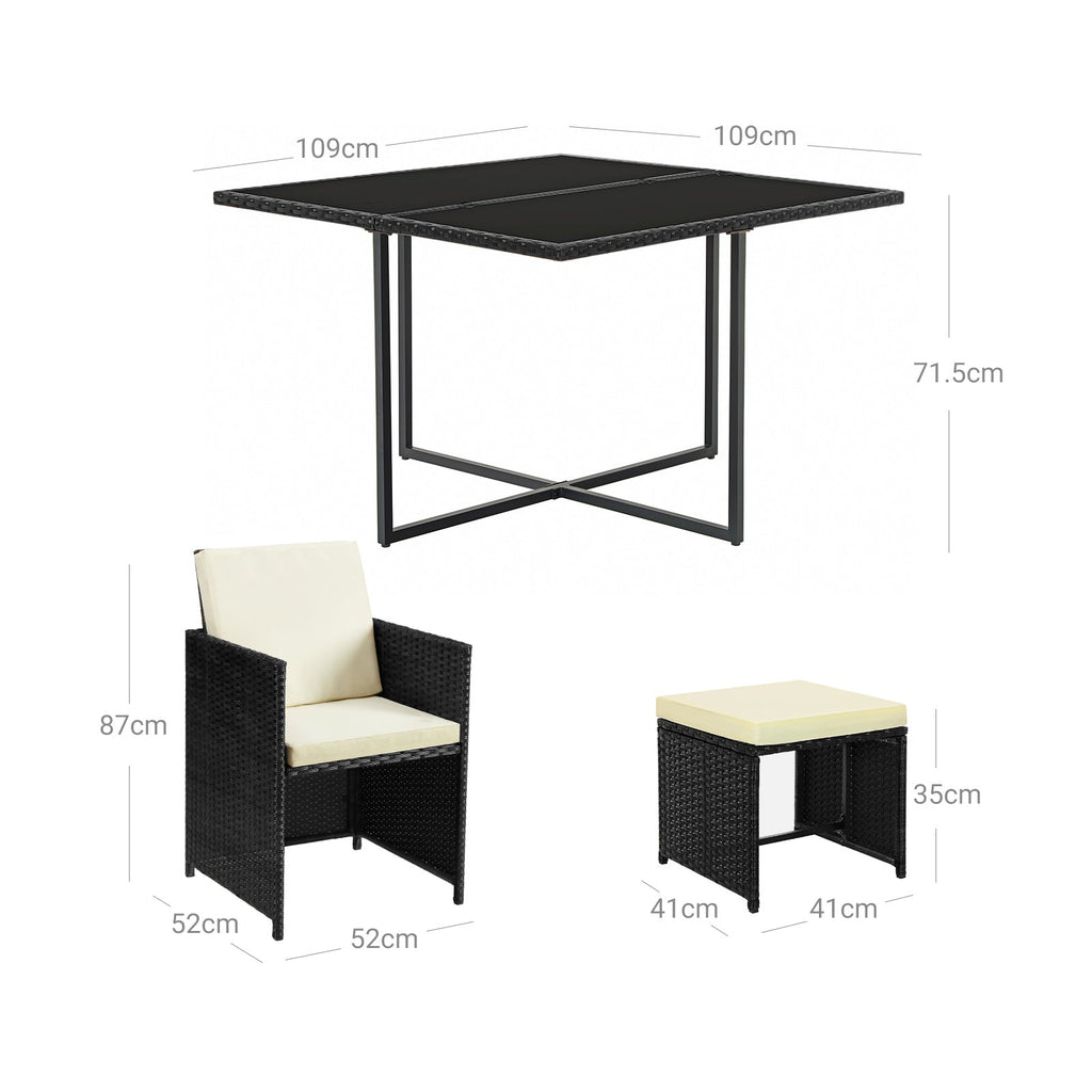 Garden Furniture Set - Lounge Set - Rattan Look - 2 stolar och glasbord - Svart