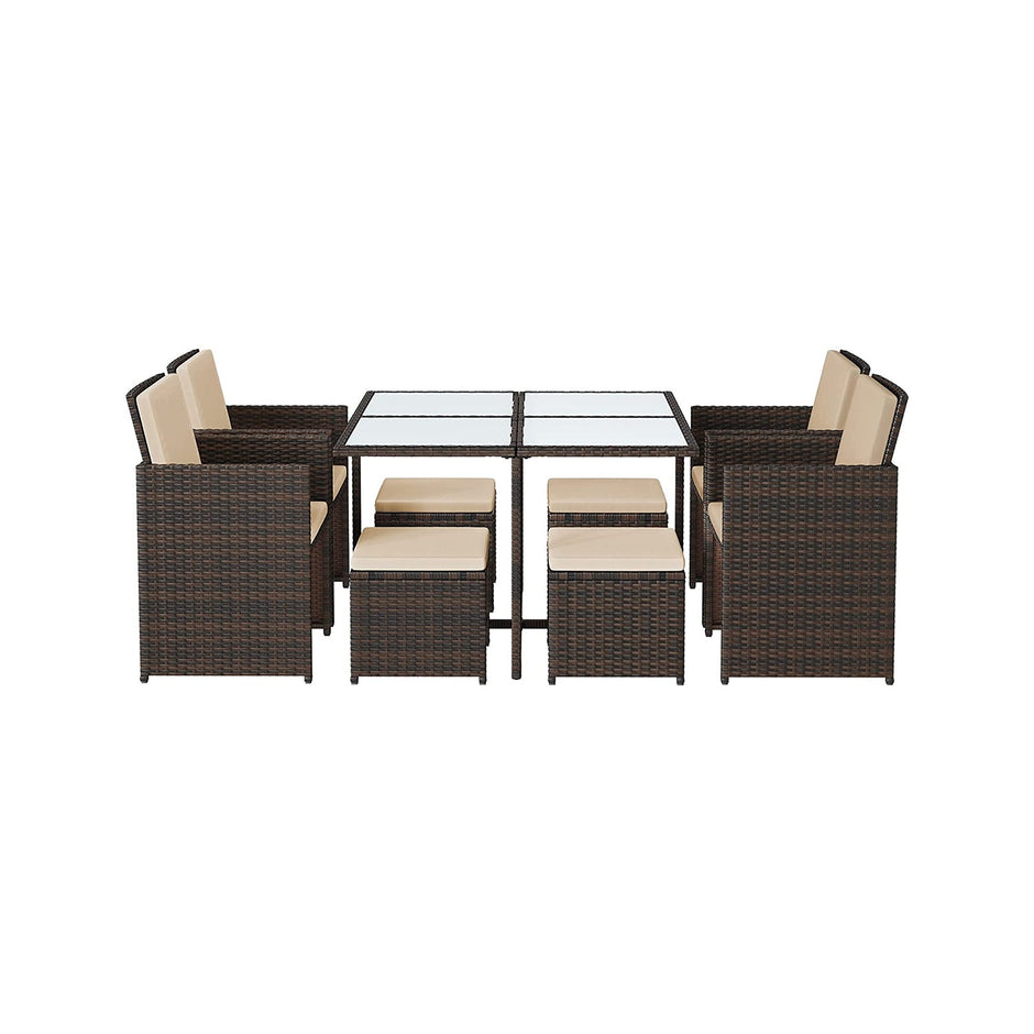 Trädgårdsmöbelset – Platssparande – Set om 9 – Brun-beige