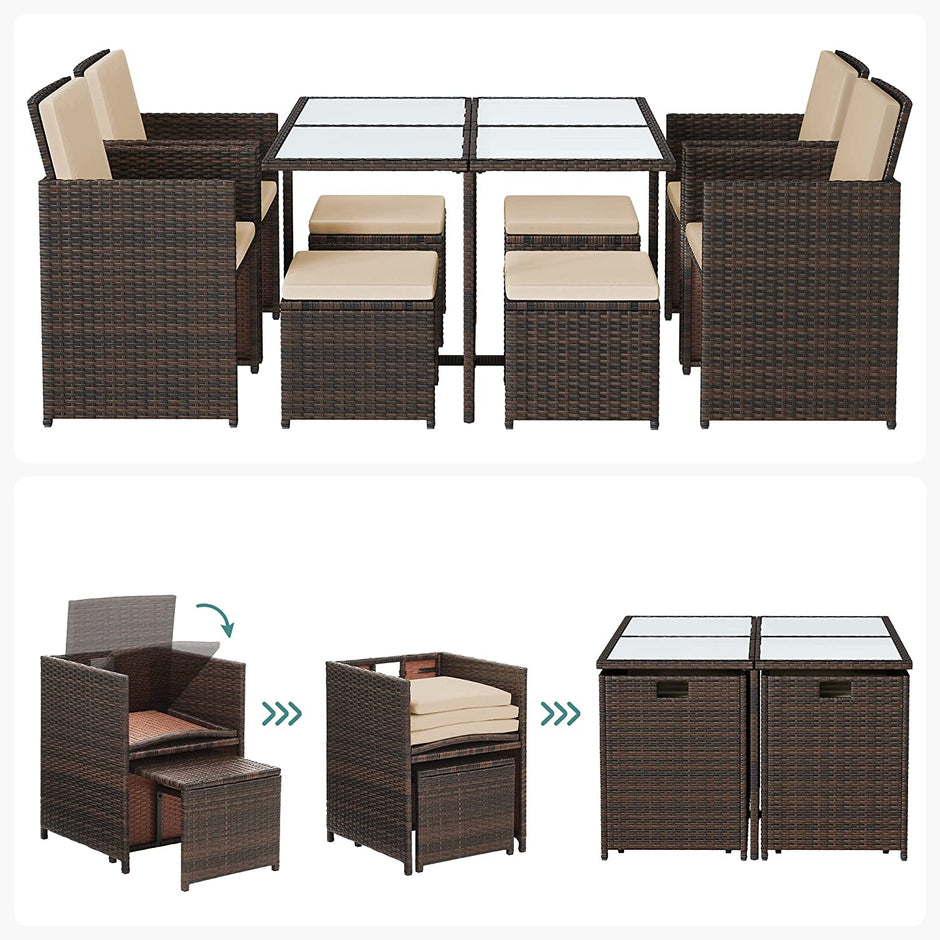 Trädgårdsmöbelset – Platssparande – Set om 9 – Brun-beige