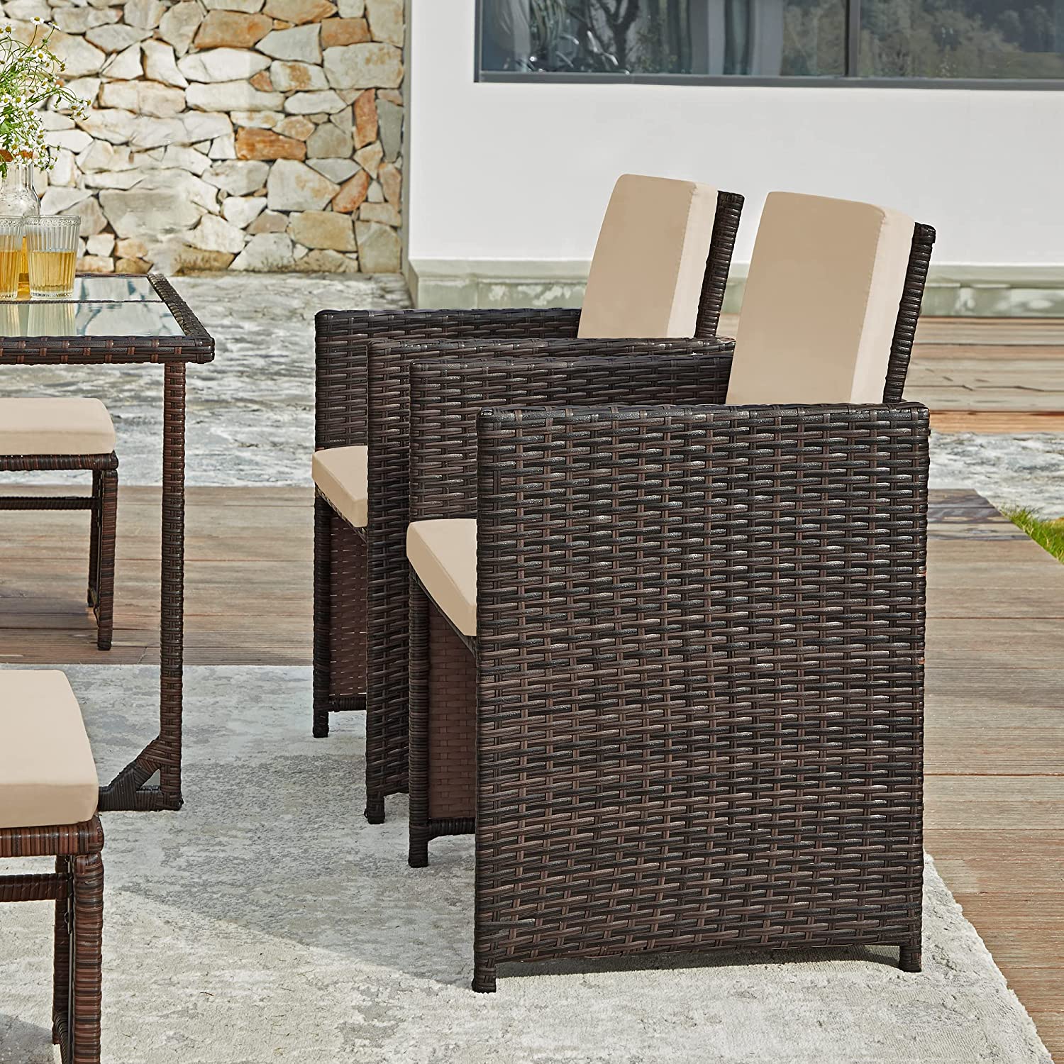 Trädgårdsmöbelset – Platssparande – Set om 9 – Brun-beige