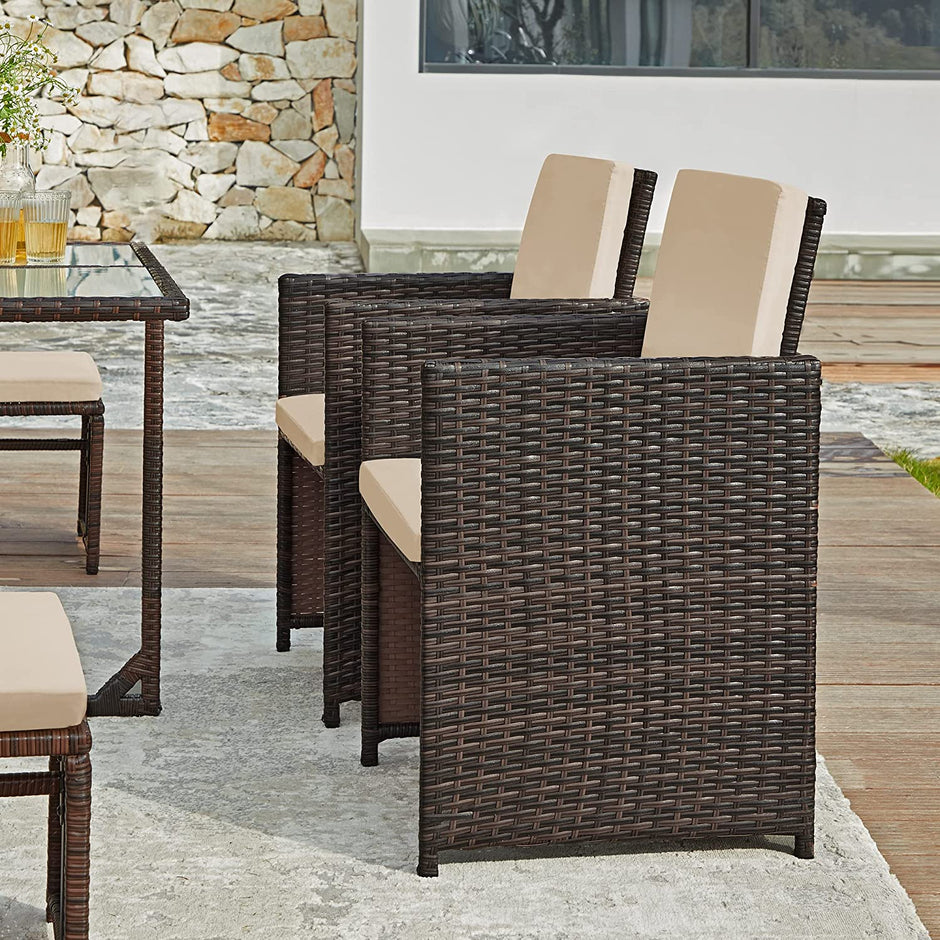Trädgårdsmöbelset – Platssparande – Set om 9 – Brun-beige