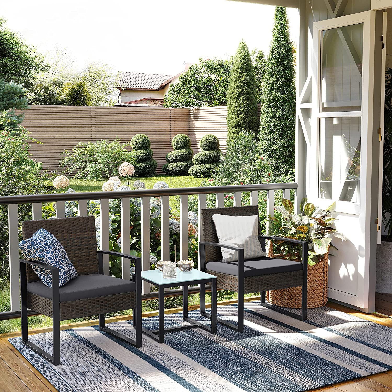 Trädgårdsmöbler set-rattan look-3-stycke