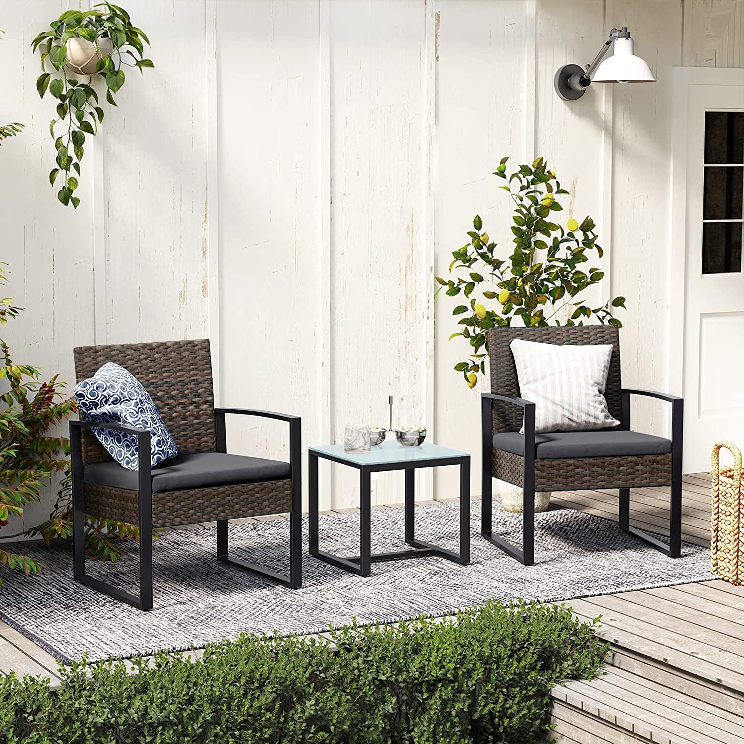 Trädgårdsmöbler set-rattan look-3-stycke