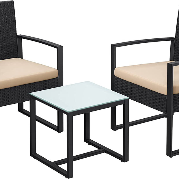 Tuinmeubelset - 3-Delig - Polyrattan - Tafel en 2 Stoelen - Met Kussens