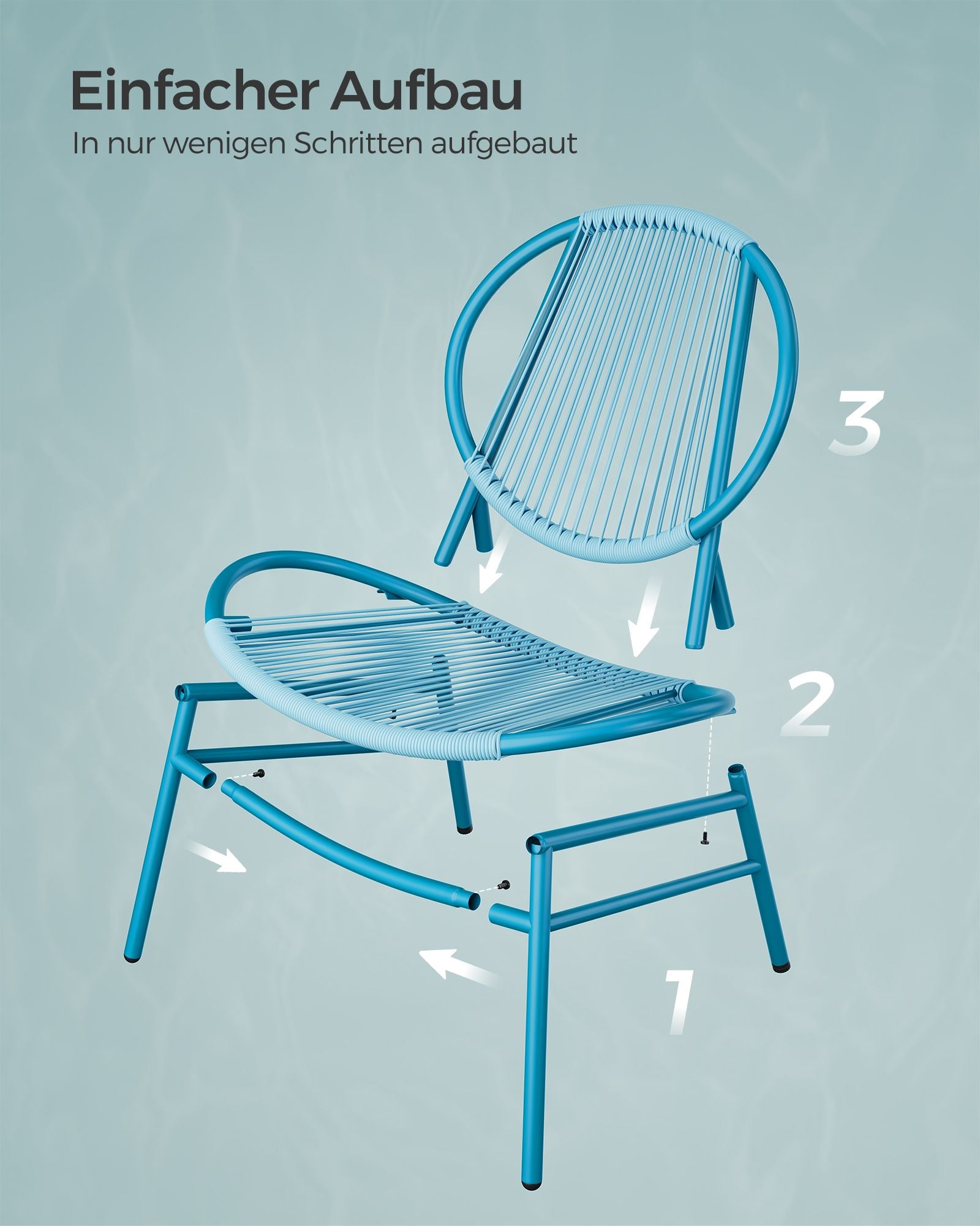 Balkonset - 3-Delig - Polyrattan - Tafel en 2 Stoelen - Zeeblauw