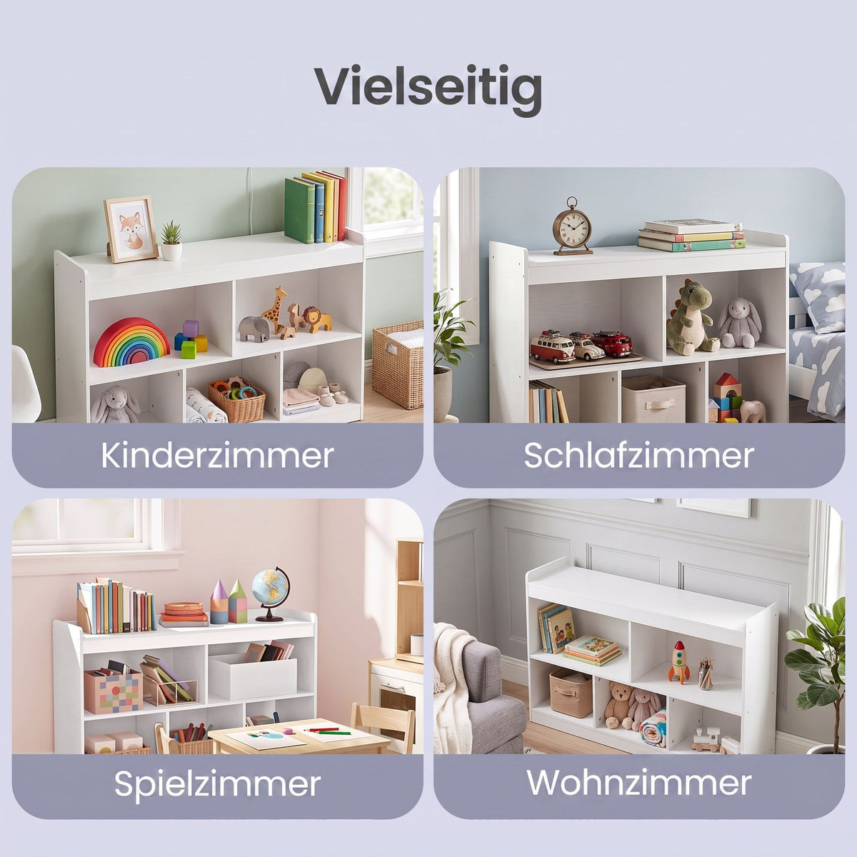 Kinderrek - Montessori Speelgoed- en Boekenrek - Wit - 30 x 112,2 x 65 cm