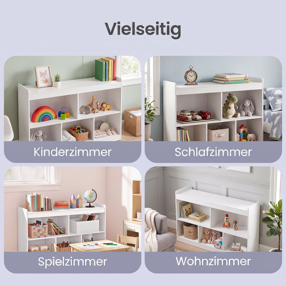 Kinderrek - Montessori Speelgoed- en Boekenrek - Wit - 30 x 112,2 x 65 cm