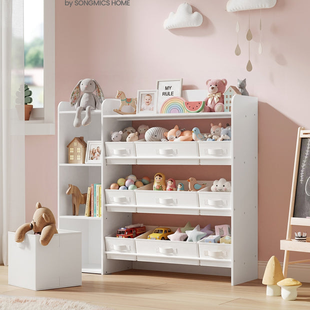 Speelgoedopbergrek - 30 x 113,1 x 104 cm - Wolkenwit - Maximaal 120 kg belastbaar - Vliesstof, spaanplaat, MDF