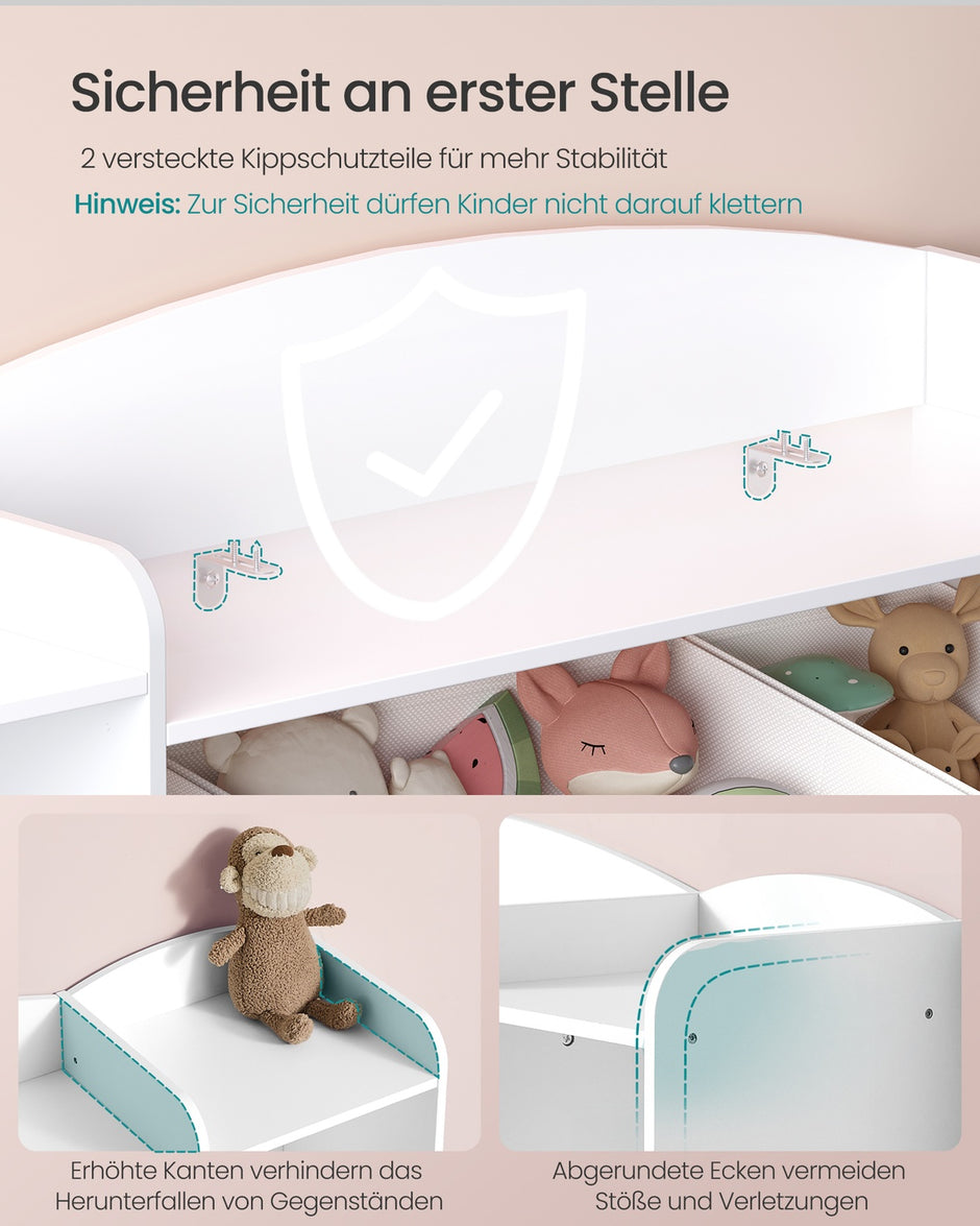 Speelgoedopbergrek - 30 x 113,1 x 104 cm - Wolkenwit - Maximaal 120 kg belastbaar - Vliesstof, spaanplaat, MDF