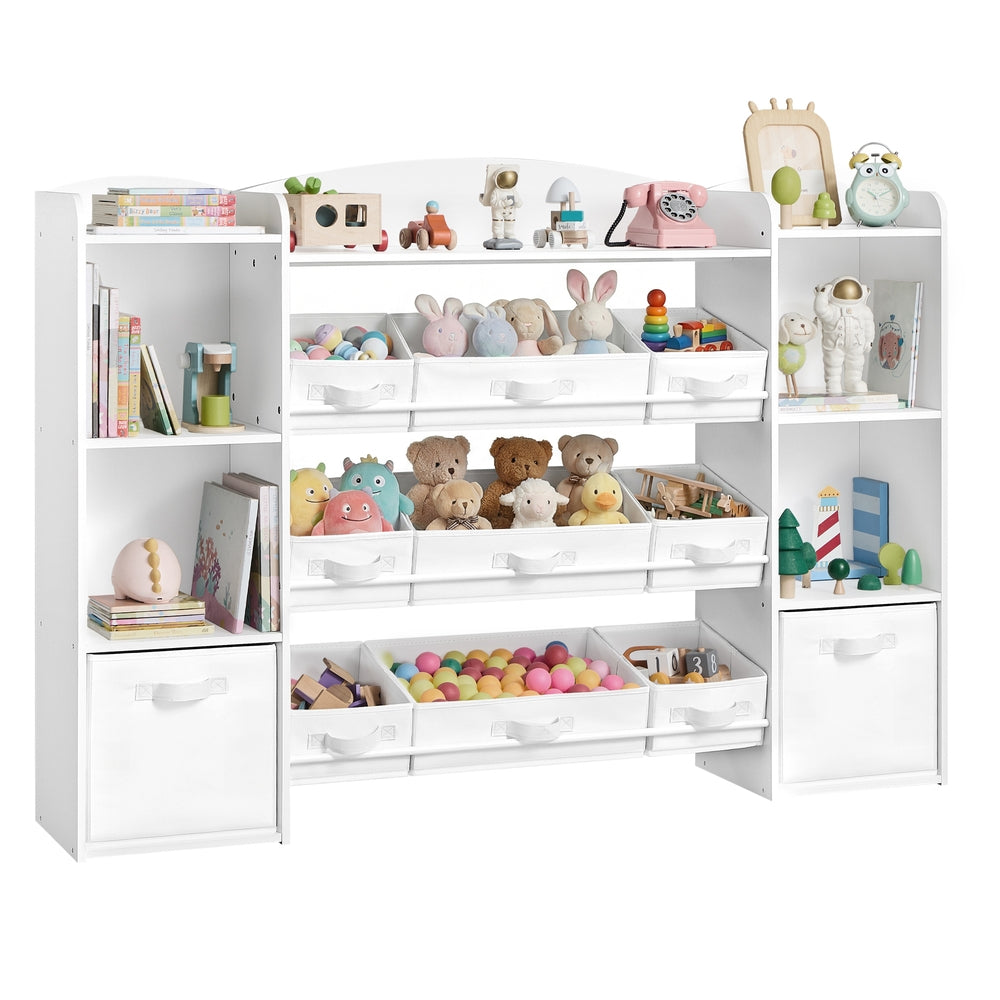 Kinderplank - 30 x 143,8 x 104 cm - 4 open vakken - 9 middelgrote en 2 zijvakken - kleur: wolkenwit - maximale belasting per plank: 20 kg - maximale belasting per open vak: 10 kg - maximale totale belasting: 160 kg