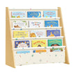 Kinderboekenkast – 4 Vakken – Staal en Oxfordstof – Montessori – Beukenbeige