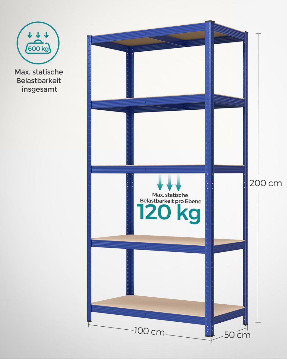 Opbergrek - 200 x 100 x 50 cm - 5 Verstelbare Planken - Staal - Blauw