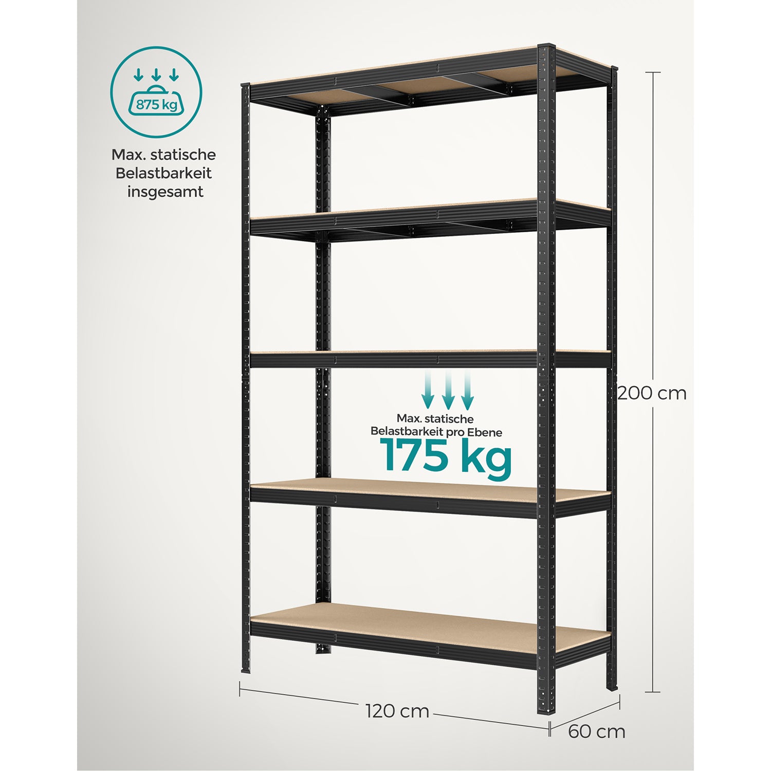 Stellingkast - Set van 2 - 5 Planken - Draagvermogen tot 875 kg - Zwart