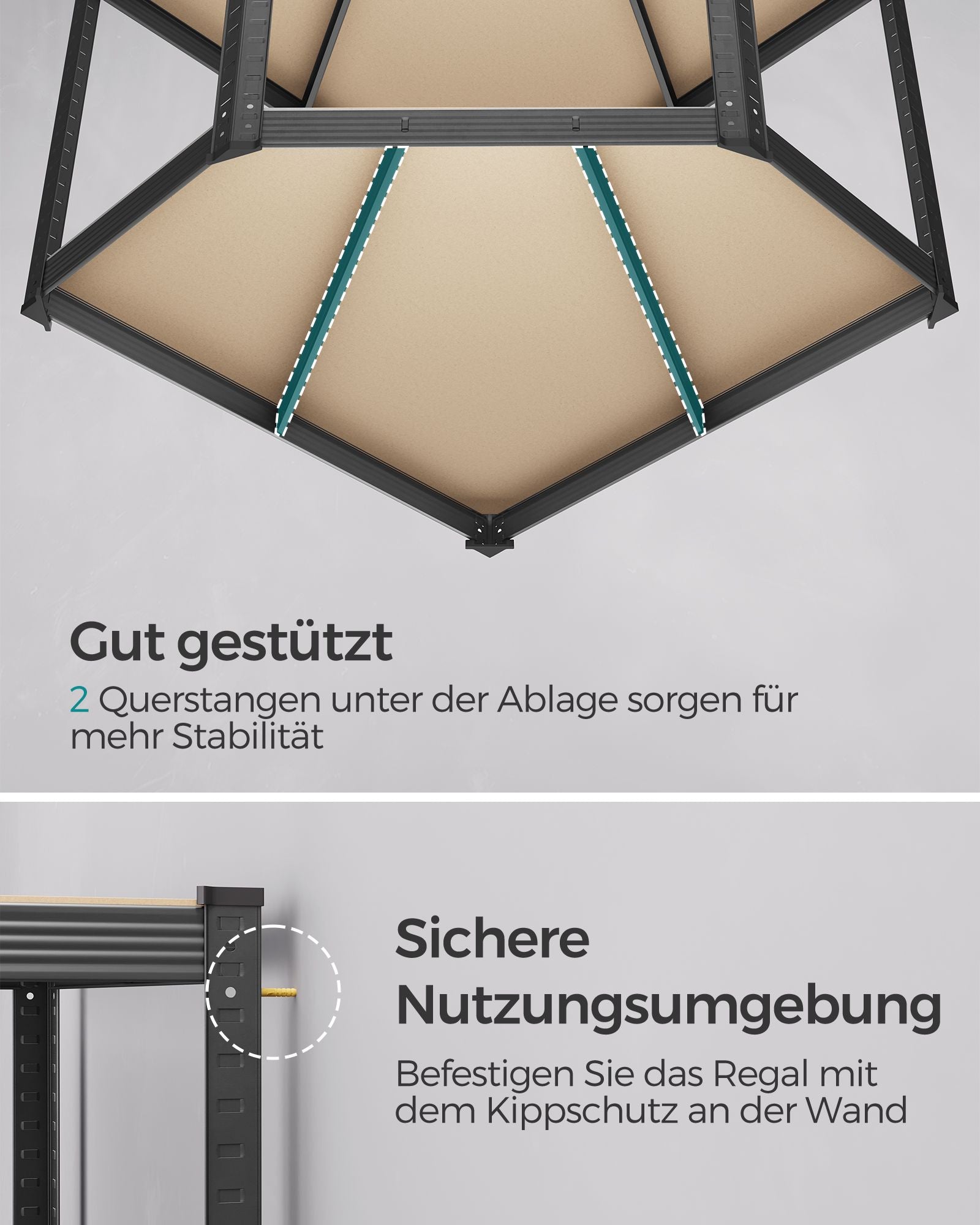 Hörnbräda - Larekapacitet på upp till 875 kg - bläck -svart och naturlig beige
